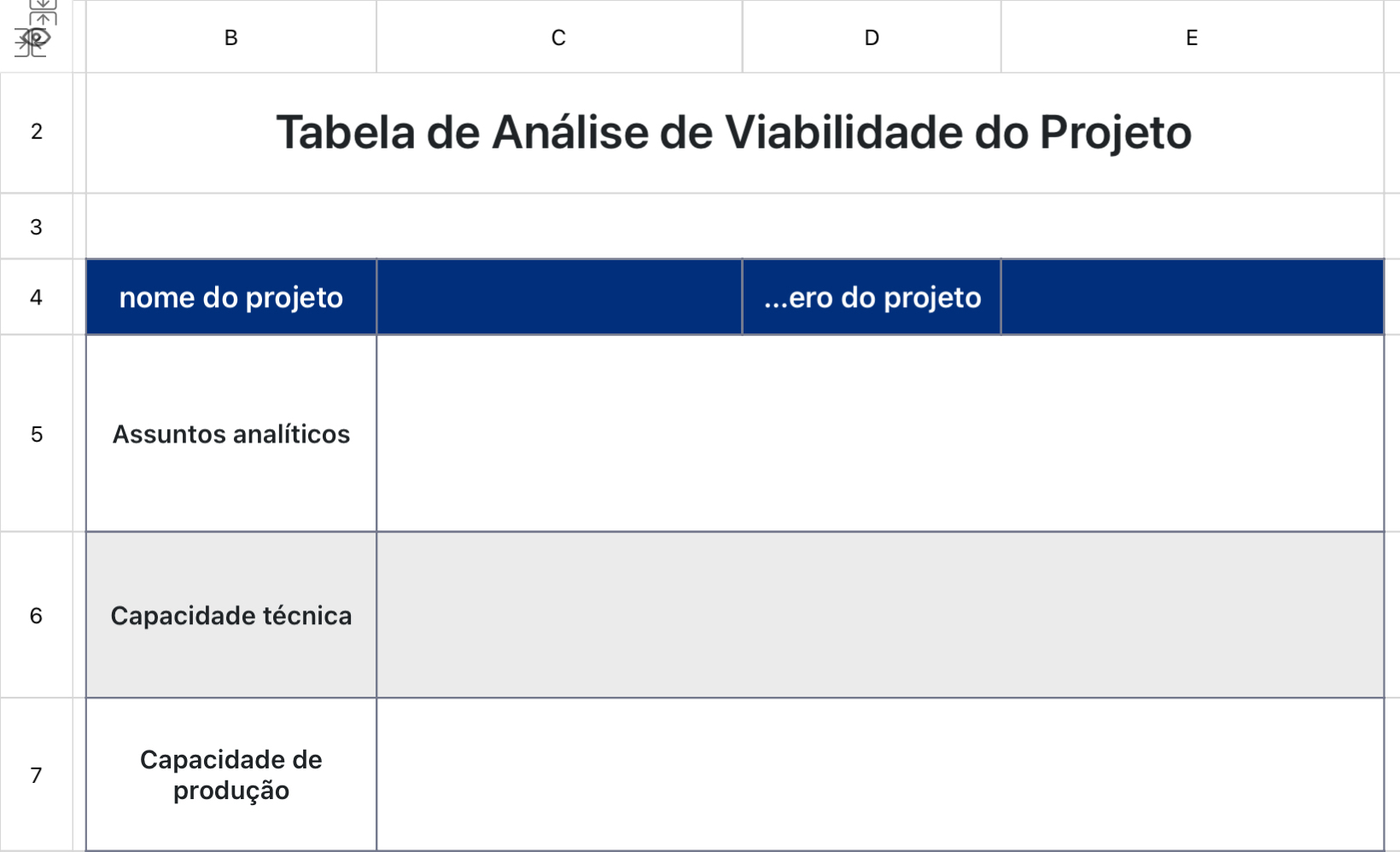Tabela de Análise de Viabilidade do Projeto